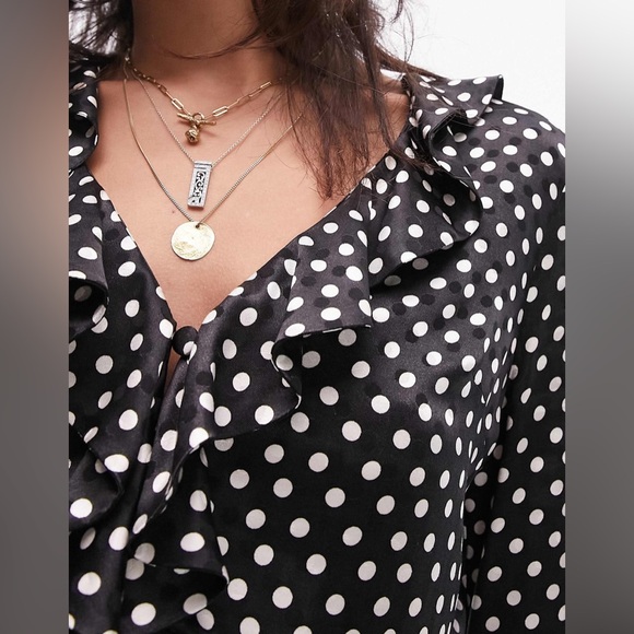 Topshop satin jacquard bias maxi skirt and top in mono polka dot - SET - Picture 6 of 16